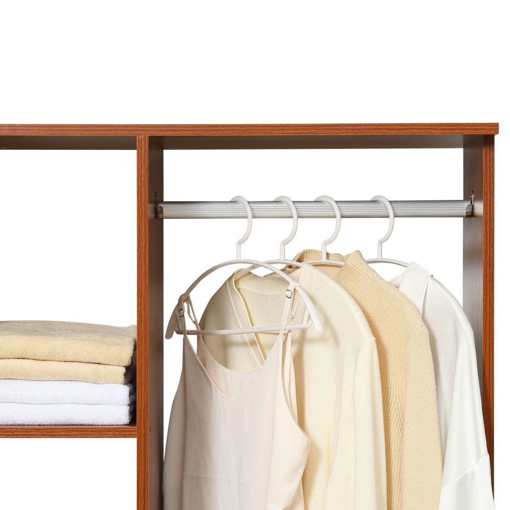 Single Mobile Open Wardrobe Storage Shelves Organizer With Clothes Hanging Rail
