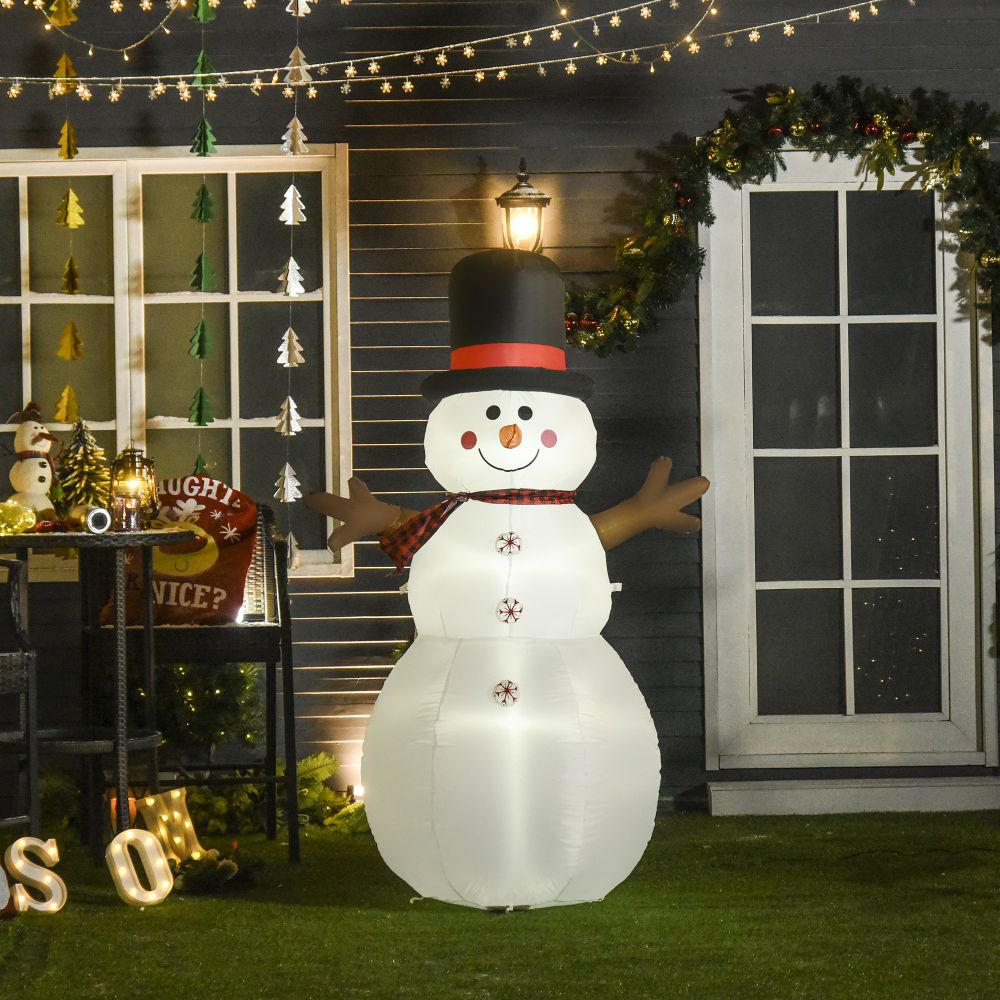 6ft/1.82m Tall Giant Inflatable Snowman Christmas with Hat Scarf LED Lights