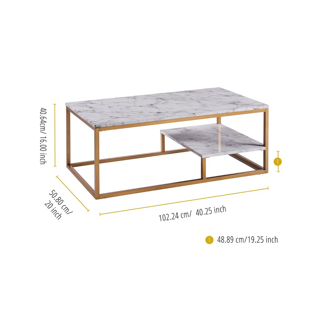 Marmo Modern Wooden Marble Effect Coffee Table Living Room