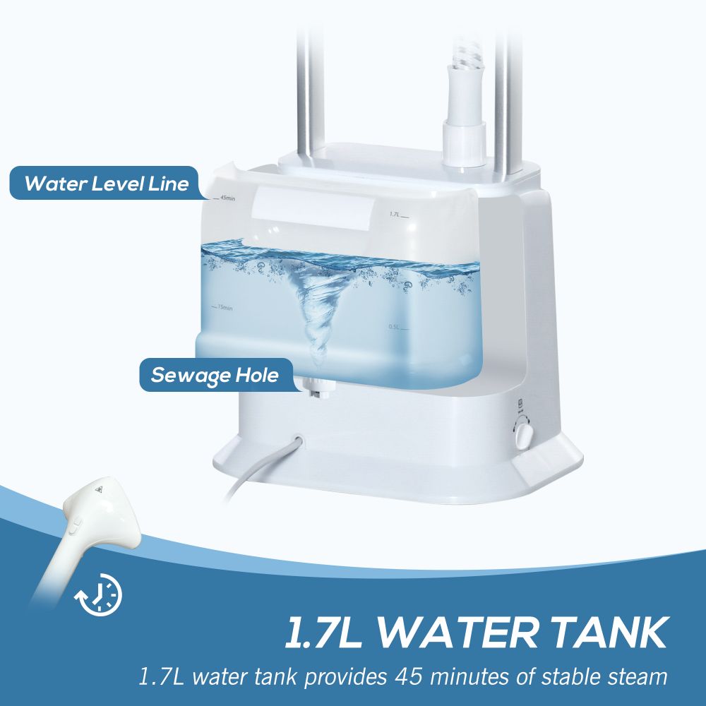 Upright Garment Clothes Steamer with 6 Steam Setting and 1.7L Water Tank White