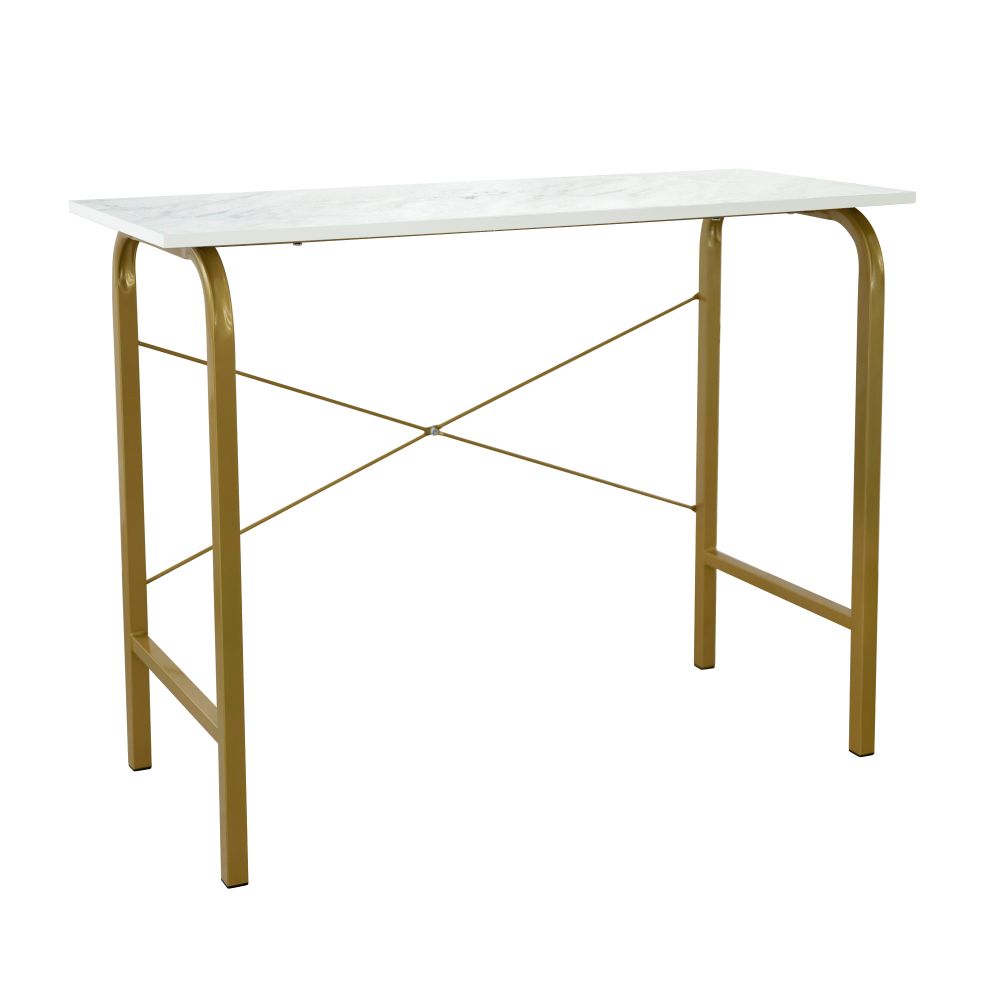 Office Wooden Computer Desk, Study Writing Table, White Faux Marble