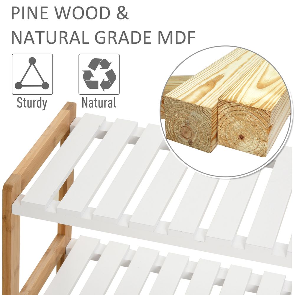 3-Tier Shoe Rack Wood Frame Slatted Shelves Storage 70L x 26W x57.5H cm
