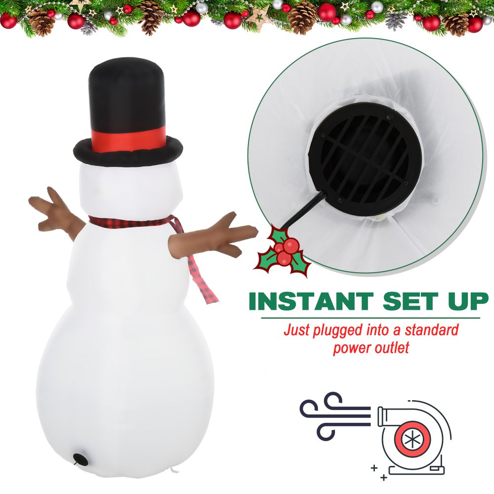 6ft/1.82m Tall Giant Inflatable Snowman Christmas with Hat Scarf LED Lights