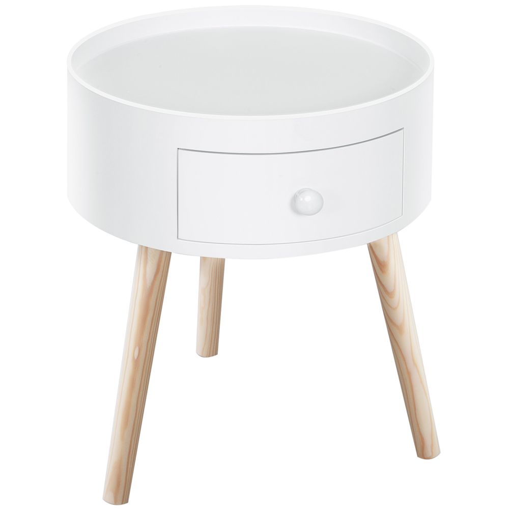Coffee Table Furniture Bedroom Round Corner Drawer Storage Unit White Office