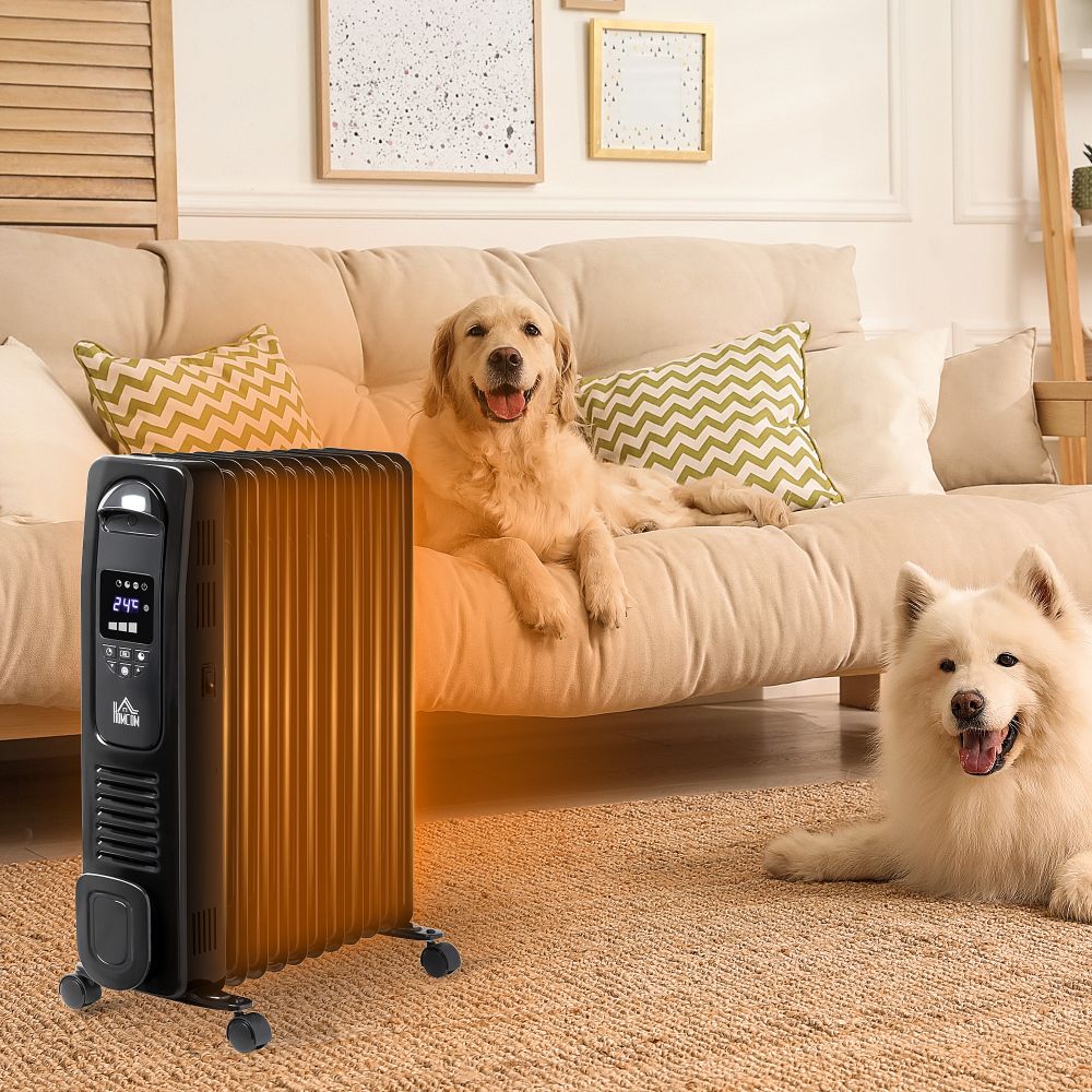 2720W Oil Filled Portable Radiator Space Heater with Remote Control - Black