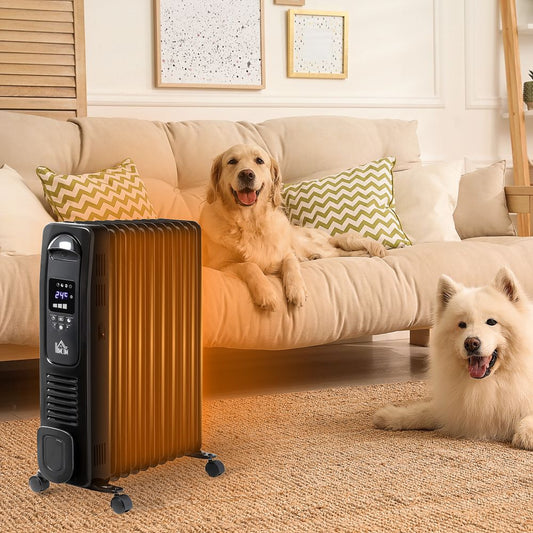 2720W Oil Filled Portable Radiator Space Heater with Remote Control - Black