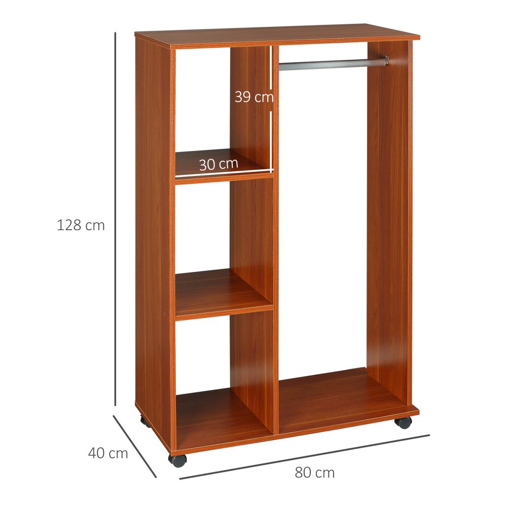 Single Mobile Open Wardrobe Storage Shelves Organizer With Clothes Hanging Rail