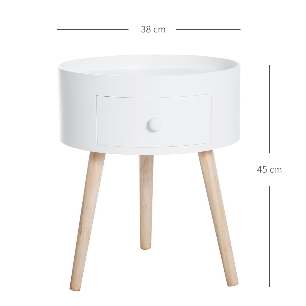 Coffee Table Furniture Bedroom Round Corner Drawer Storage Unit White Office