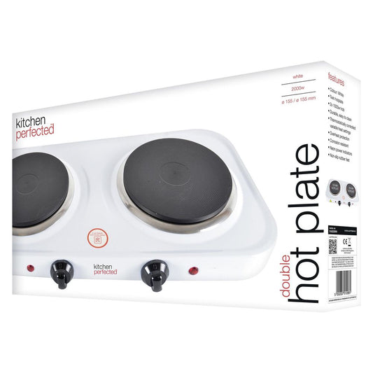 Kitchen Perfected Electric 2000W Hot Plate Portable Table Top Cooker Hob - White