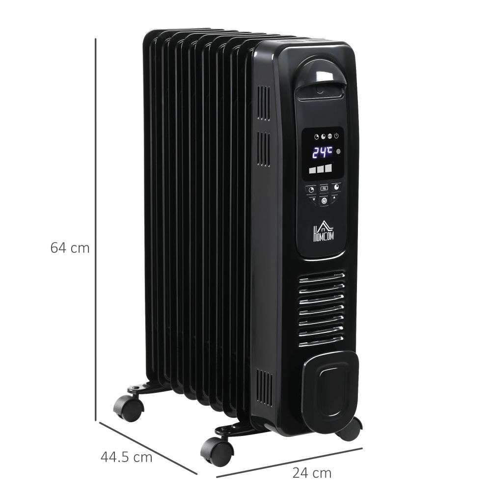2180W Oil Filled Radiator, 9 Fin Portable Heater w, Timer Remote Control Black
