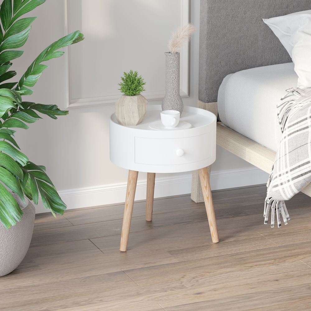 Coffee Table Furniture Bedroom Round Corner Drawer Storage Unit White Office