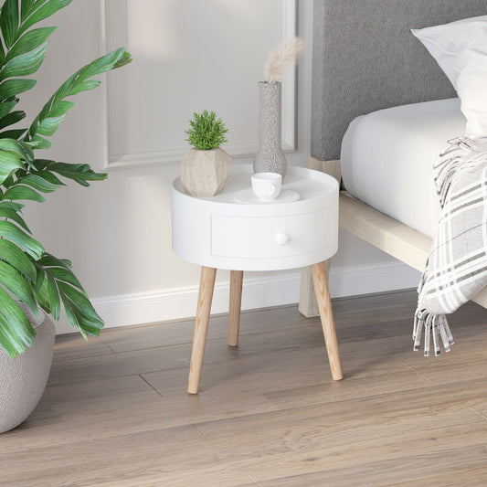 Coffee Table Furniture Bedroom Round Corner Drawer Storage Unit White Office