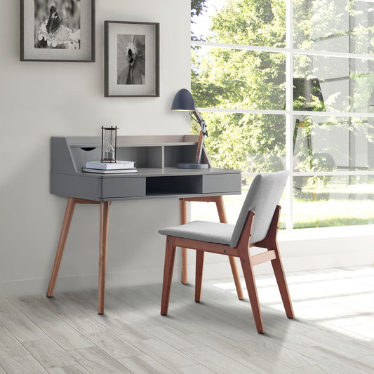 Creativo Wooden Writing Desk with Storage, Light Grey/Natural