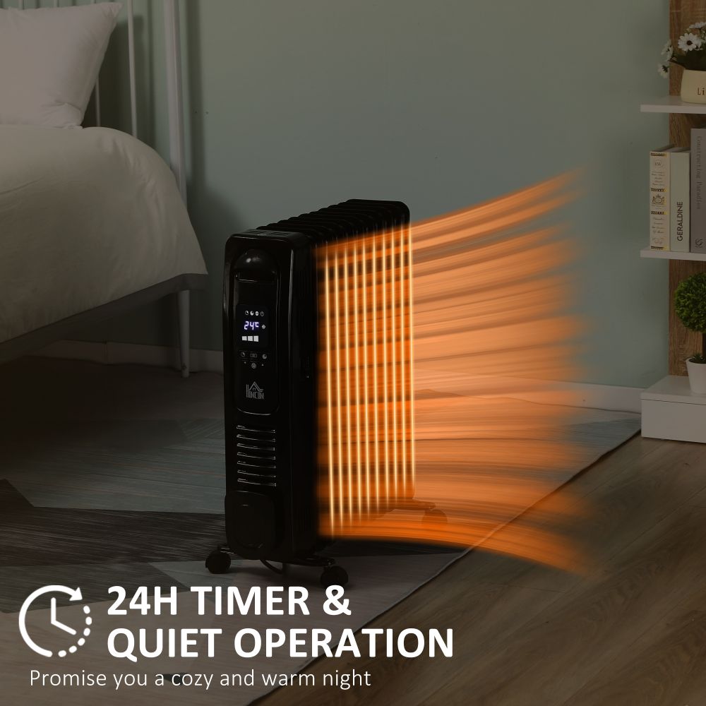 2720W Oil Filled Portable Radiator Space Heater with Remote Control - Black