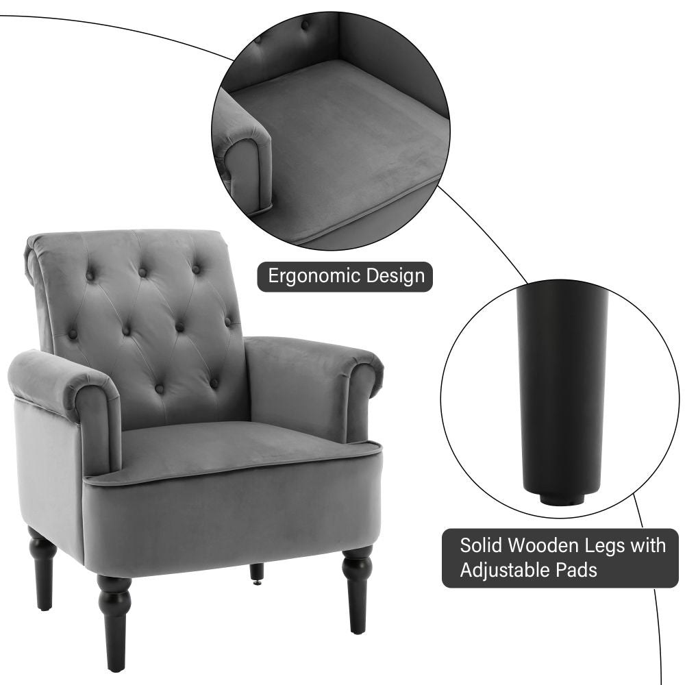 Accent Chair Tufted Button with Arms Upholstered Velvet Chair & Solid Wood Legs