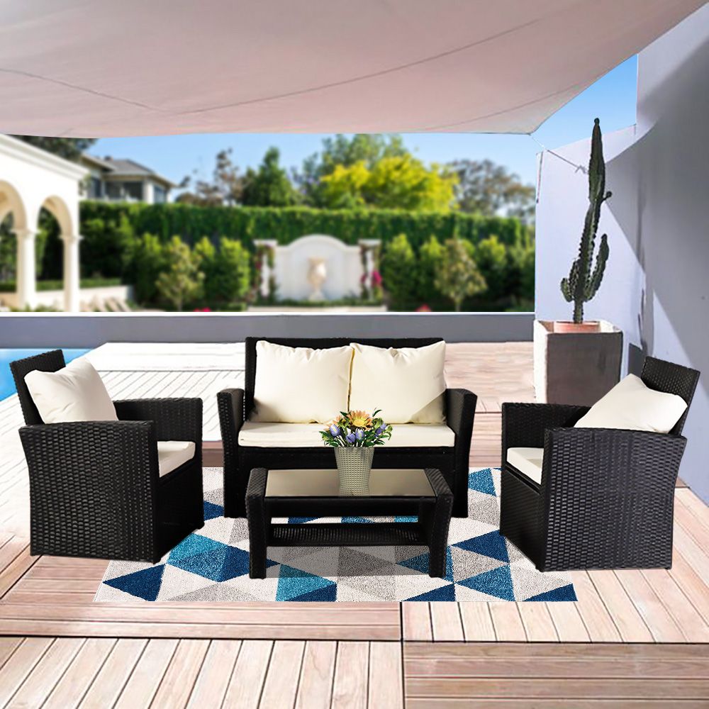 Oshion Outdoor Rattan Combination Four-piece Package-Black Package-1 (Combination Total 2 Boxes)