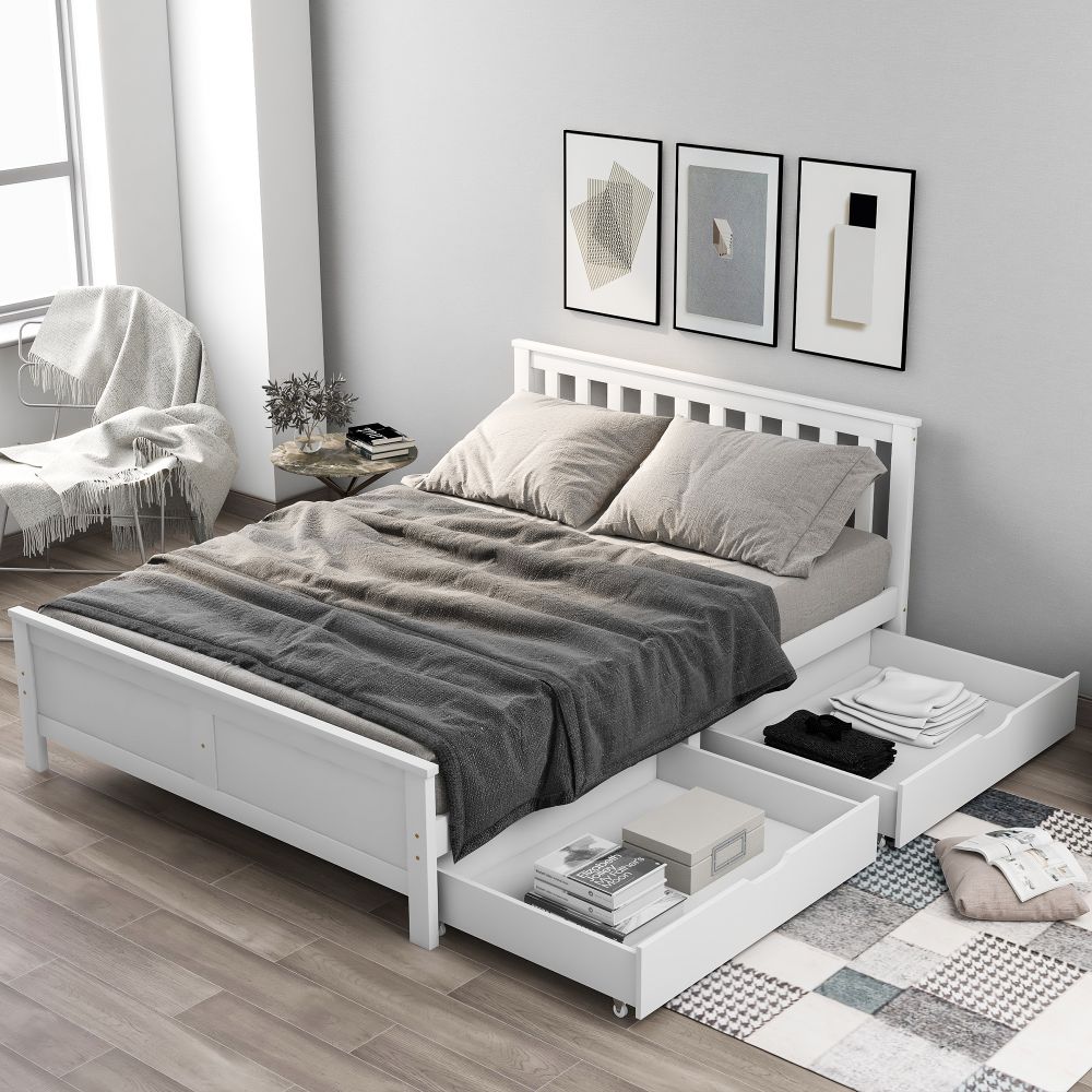 wooden bed with drawers