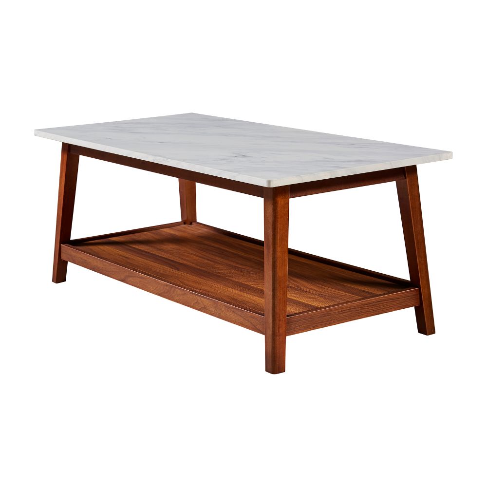 Wooden Coffee Table Faux Marble Finish Modern Design TV Unit
