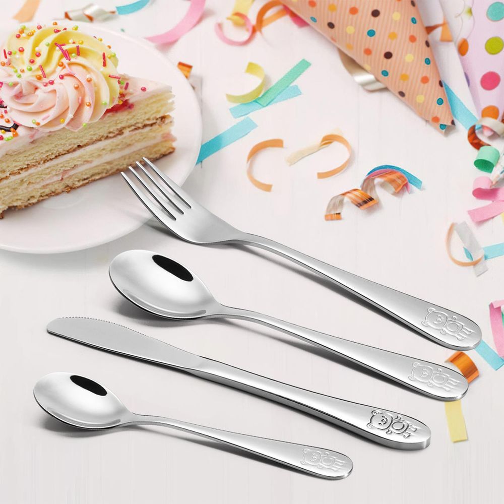 4PC Little Bear Stainless Steel Cutlery Kids Safe Flatware Tableware Set