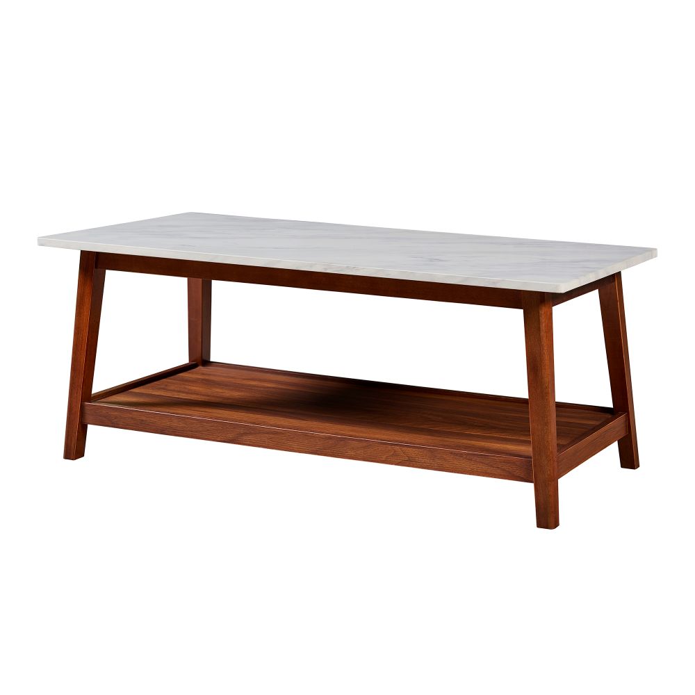 Wooden Coffee Table Faux Marble Finish Modern Design TV Unit