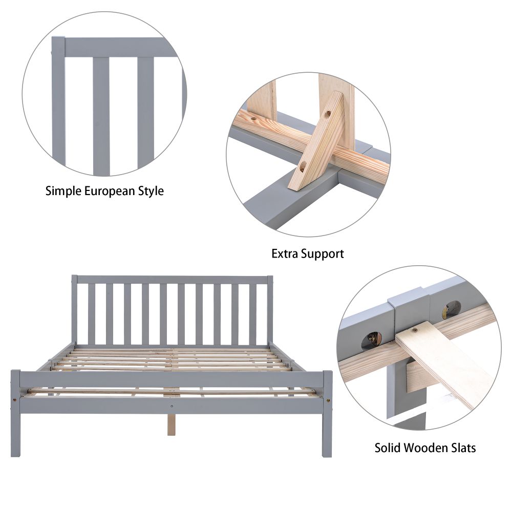 Wooden Bed Frame, Double Bed 4ft6 Solid Wooden Bed Frame, Bedroom Furniture