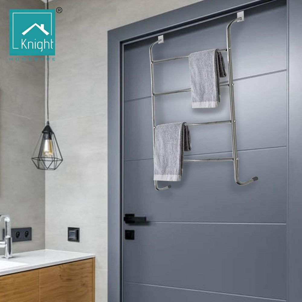 KNIGHT Over the Door 4 Tier Towel Rail Clothes Airer in Chrome Plated Metal