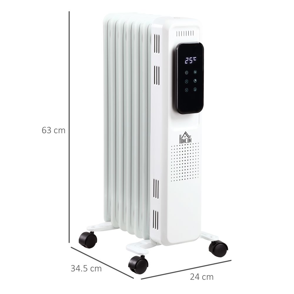 1630W Oil Filled Radiator, 7 Fin Portable Heater w, Timer Remote Control White