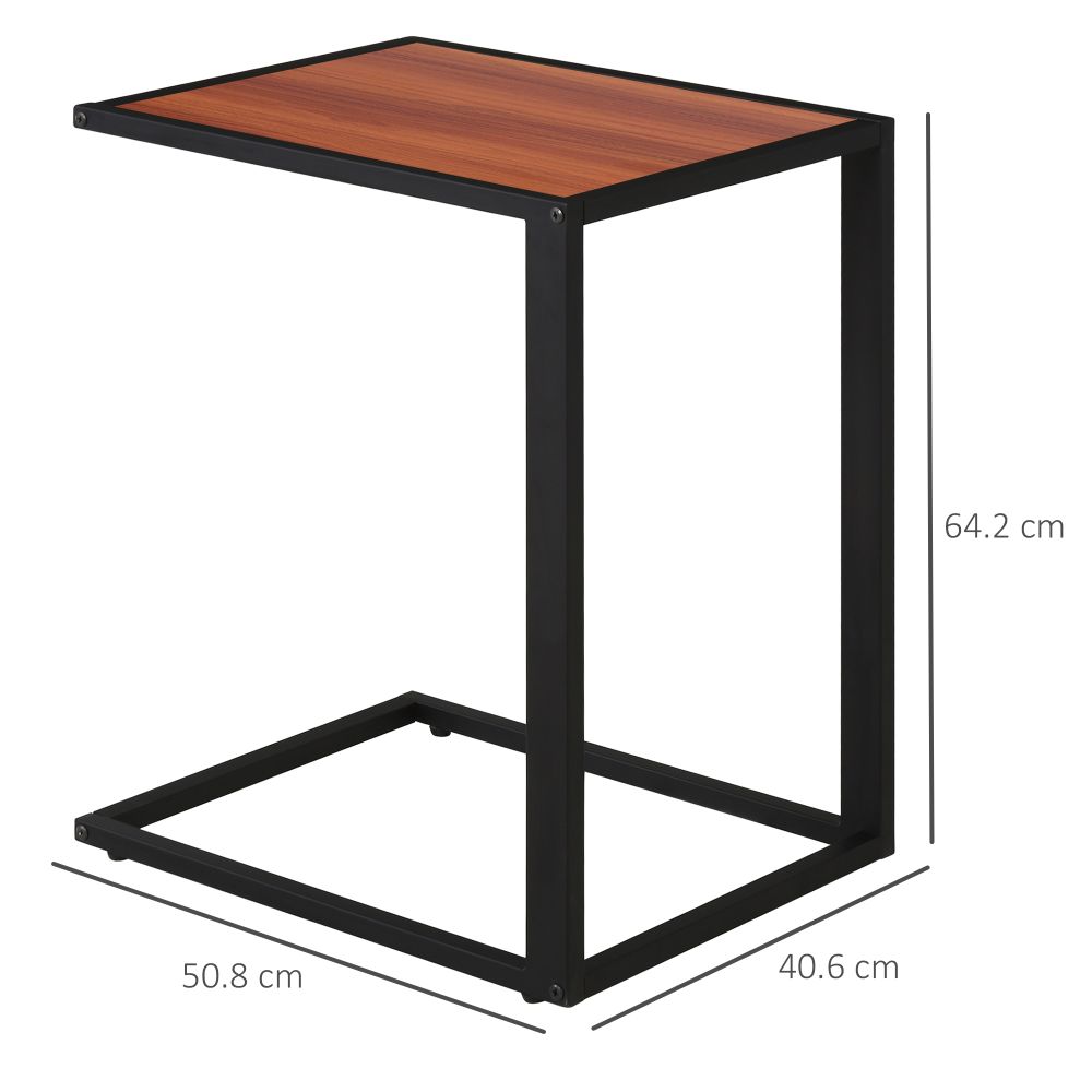 Industrial C-Shape Side Table w, Steel Frame Wide Base Foot Pads Walnut