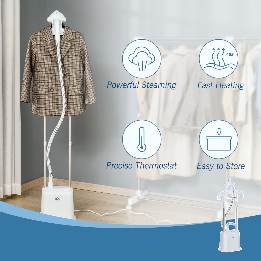 Upright Garment Clothes Steamer with 6 Steam Setting and 1.7L Water Tank White