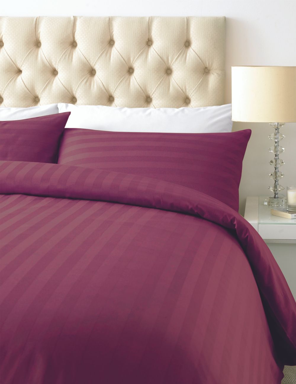 800 TC - Cotton Rich Satin Stripe Duvet Cover Set Burgundy