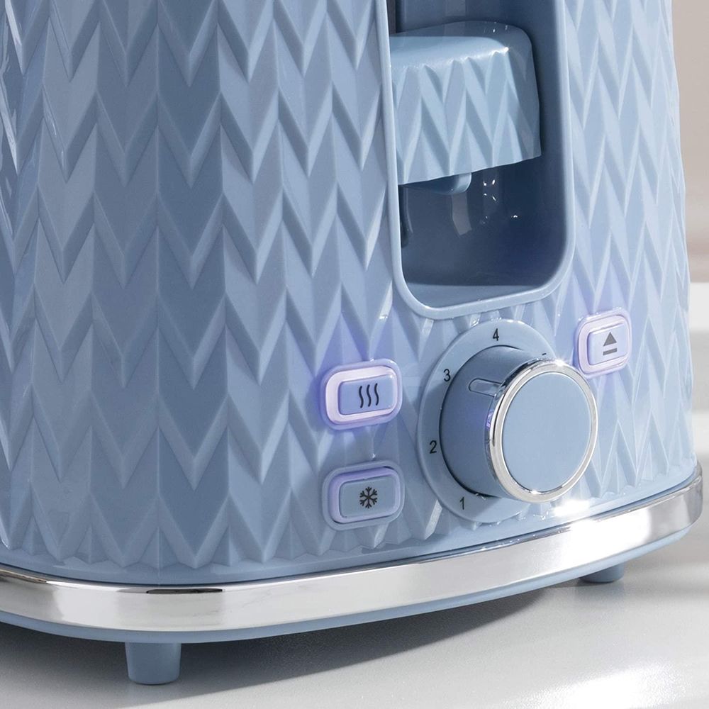 Daewoo Argyle Collection 2 Slice Patterned Toaster 6 Time Settings Light Blue