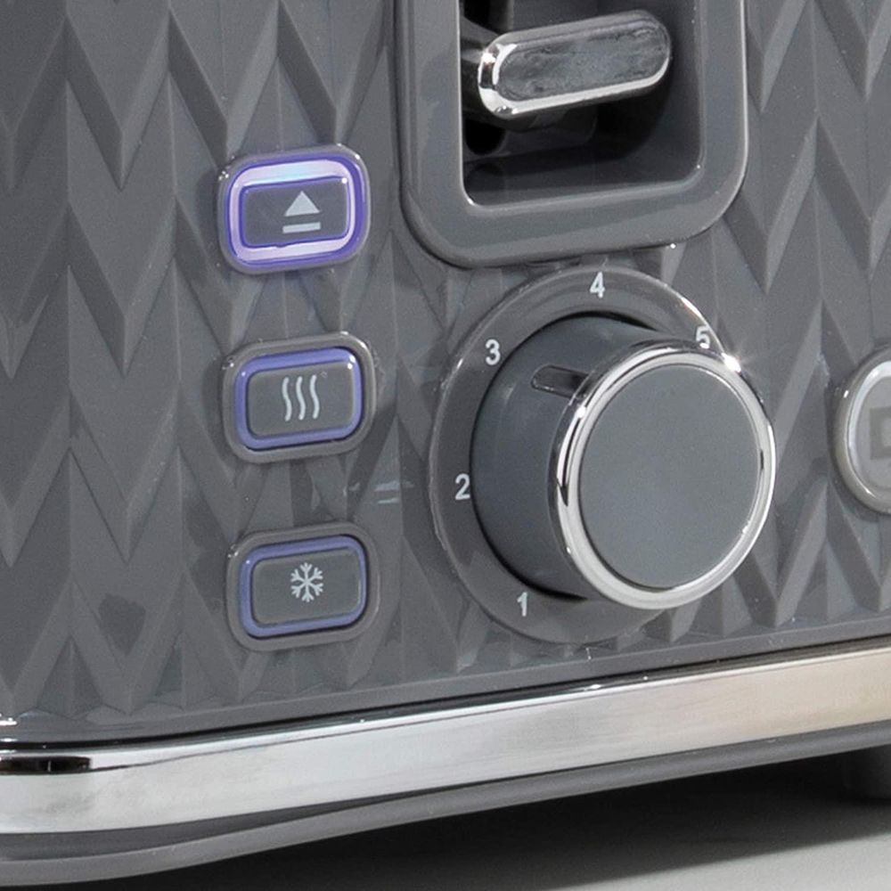 Daewoo SDA1865 Argyle Patterned Reheat, Defrost & Cancel Controls and Electronic Browning Feature, Removable Crumb Tray and Anti-Jam Function, 220-240V/50-60Hz, Grey 4 Slice Toaster
