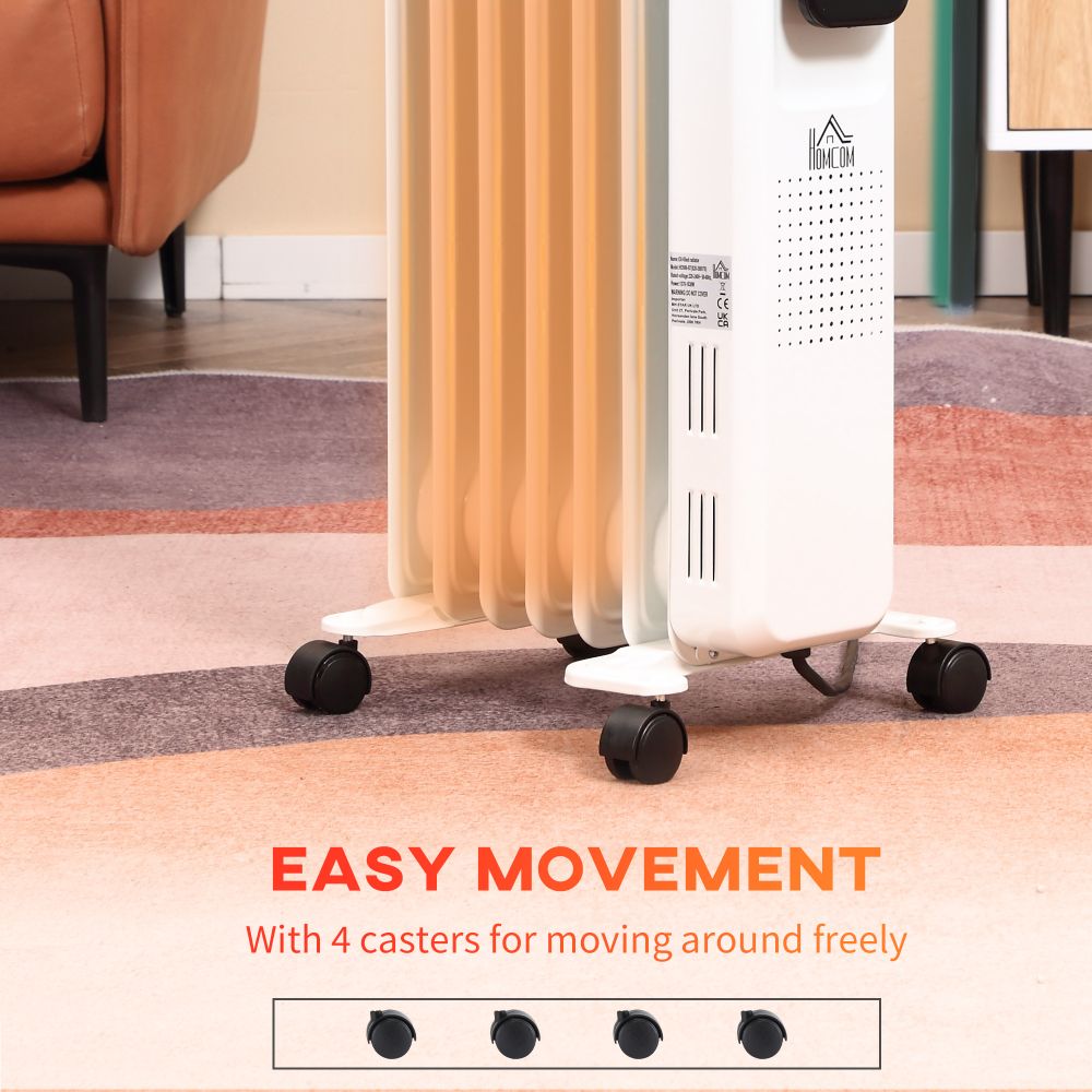 1630W Oil Filled Radiator, 7 Fin Portable Heater w, Timer Remote Control White