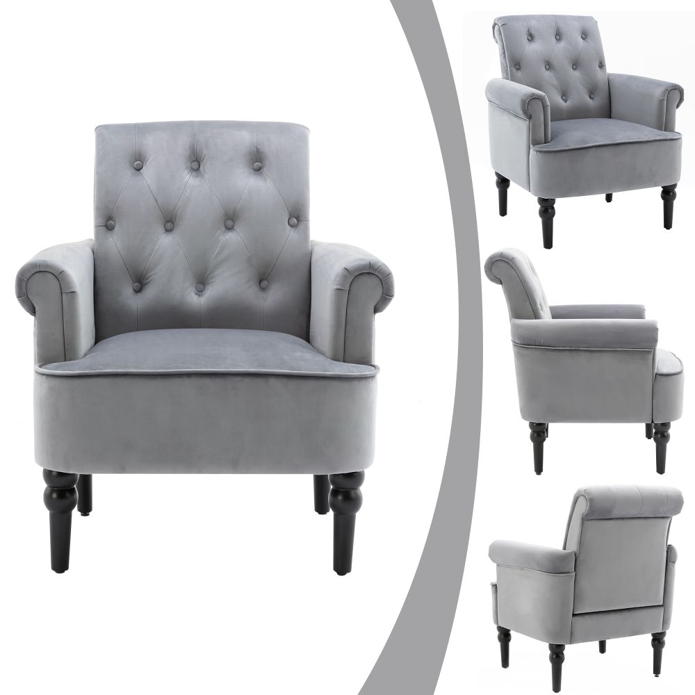 Accent Chair Tufted Button with Arms Upholstered Velvet Chair & Solid Wood Legs