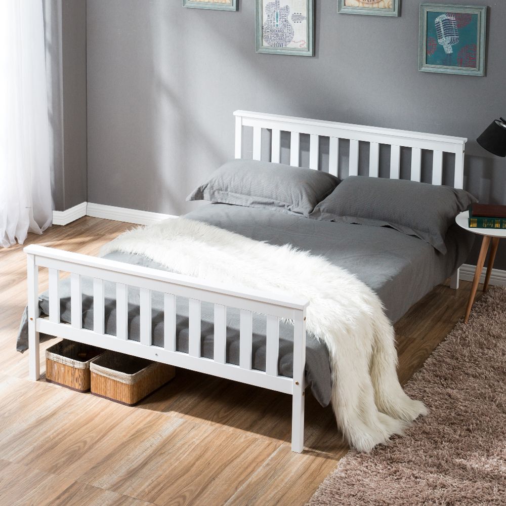 Double Bed Wooden Frame 4ft6 Double Wooden Bed in White