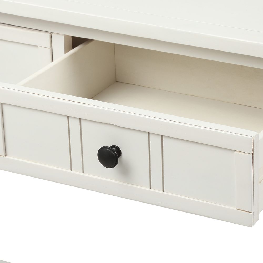 Daisy Series Console Table with Two Drawers and Bottom Shelf (Ivory White)