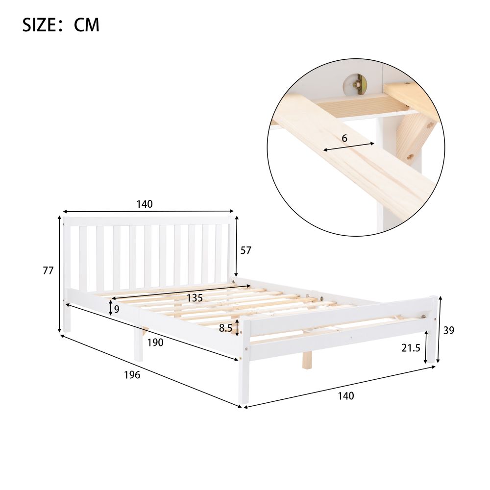 Wooden Bed Frame, Double Bed 4ft6 Solid Wooden Bed Frame, Bedroom Furniture