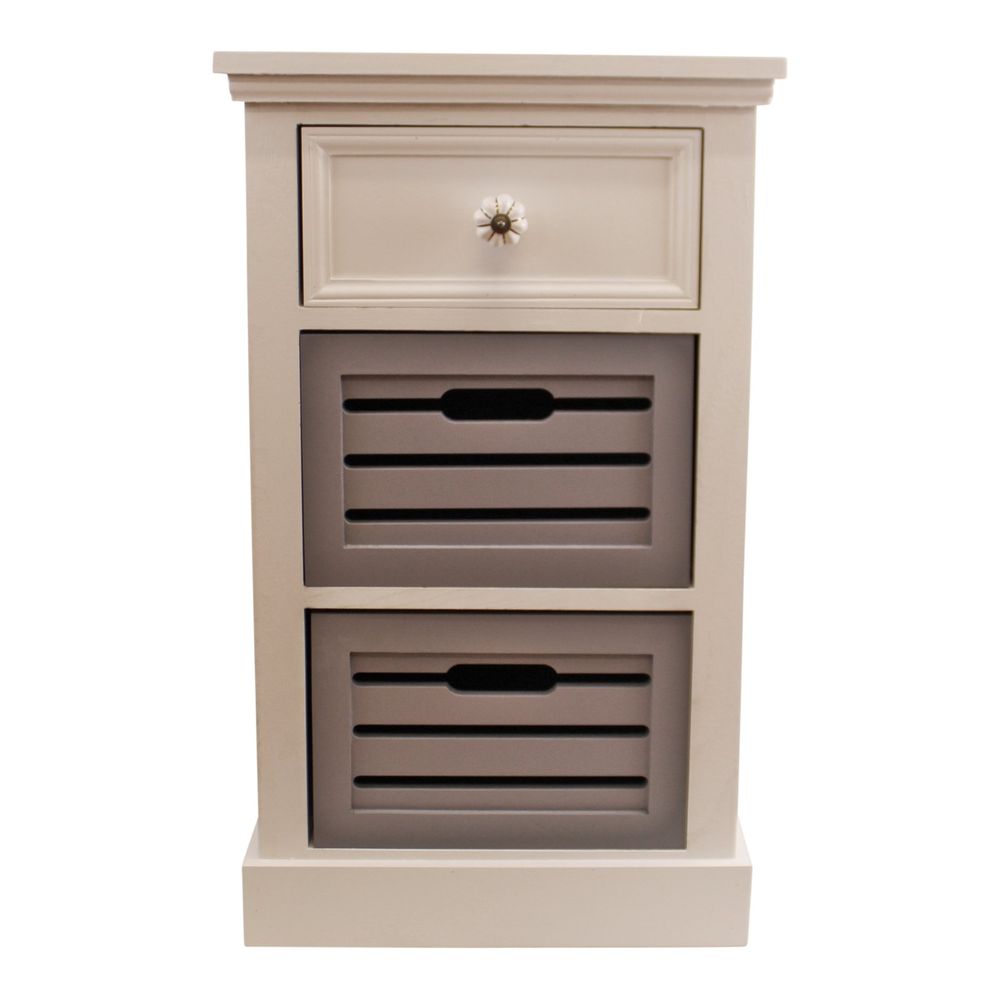 Contemporary Grey & White Chest Of Drawers, 3 Drawers