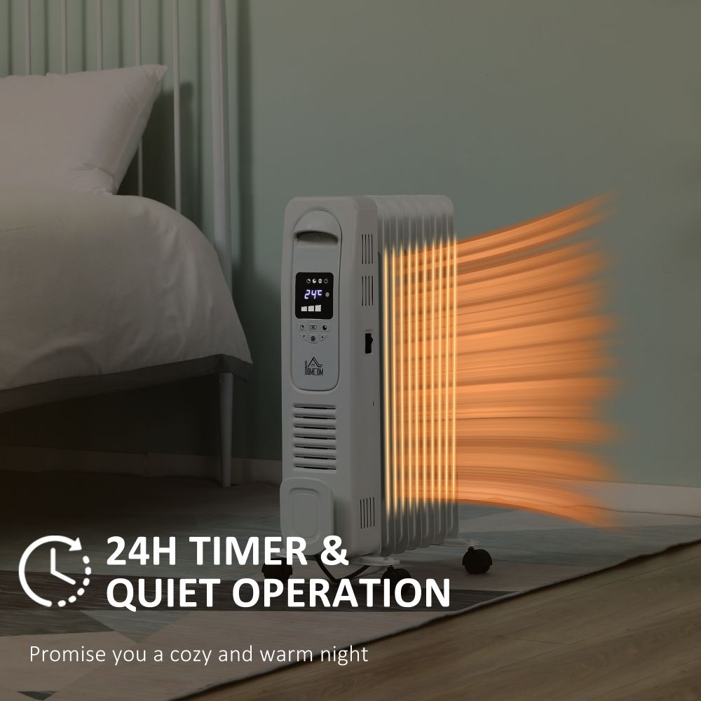 1630W Oil Filled Radiator, 7 Fin Portable Heater w, Timer Remote Control White