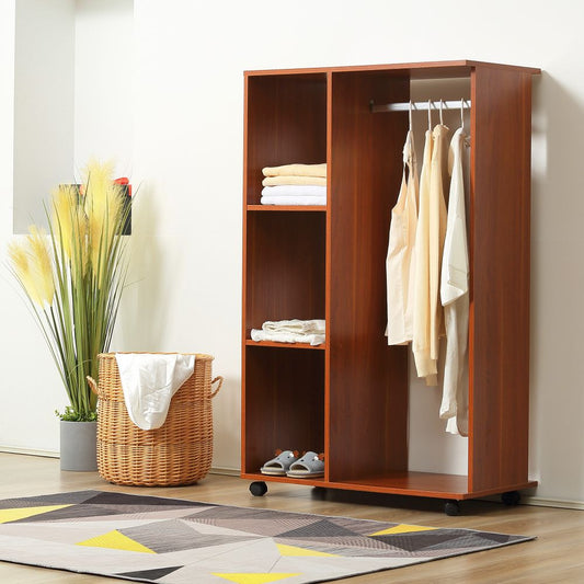 Single Mobile Open Wardrobe Storage Shelves Organizer With Clothes Hanging Rail
