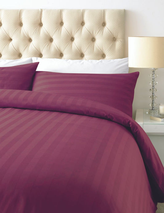 800 TC - Cotton Rich Satin Stripe Duvet Cover Set Burgundy