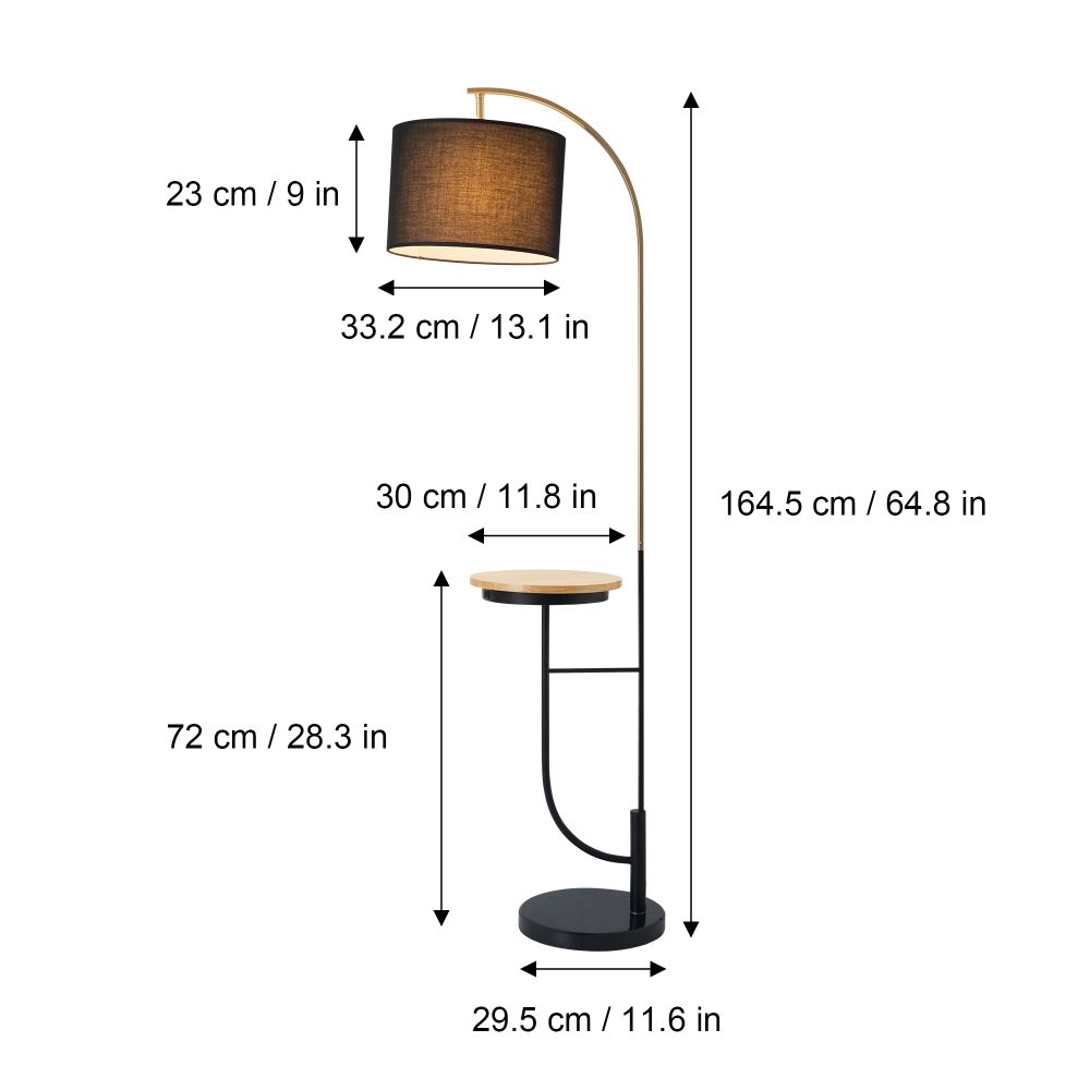 Versanora  Arc Floor Lamp with USB Port, Black / Gold, Metal, VN-L00071B-UK