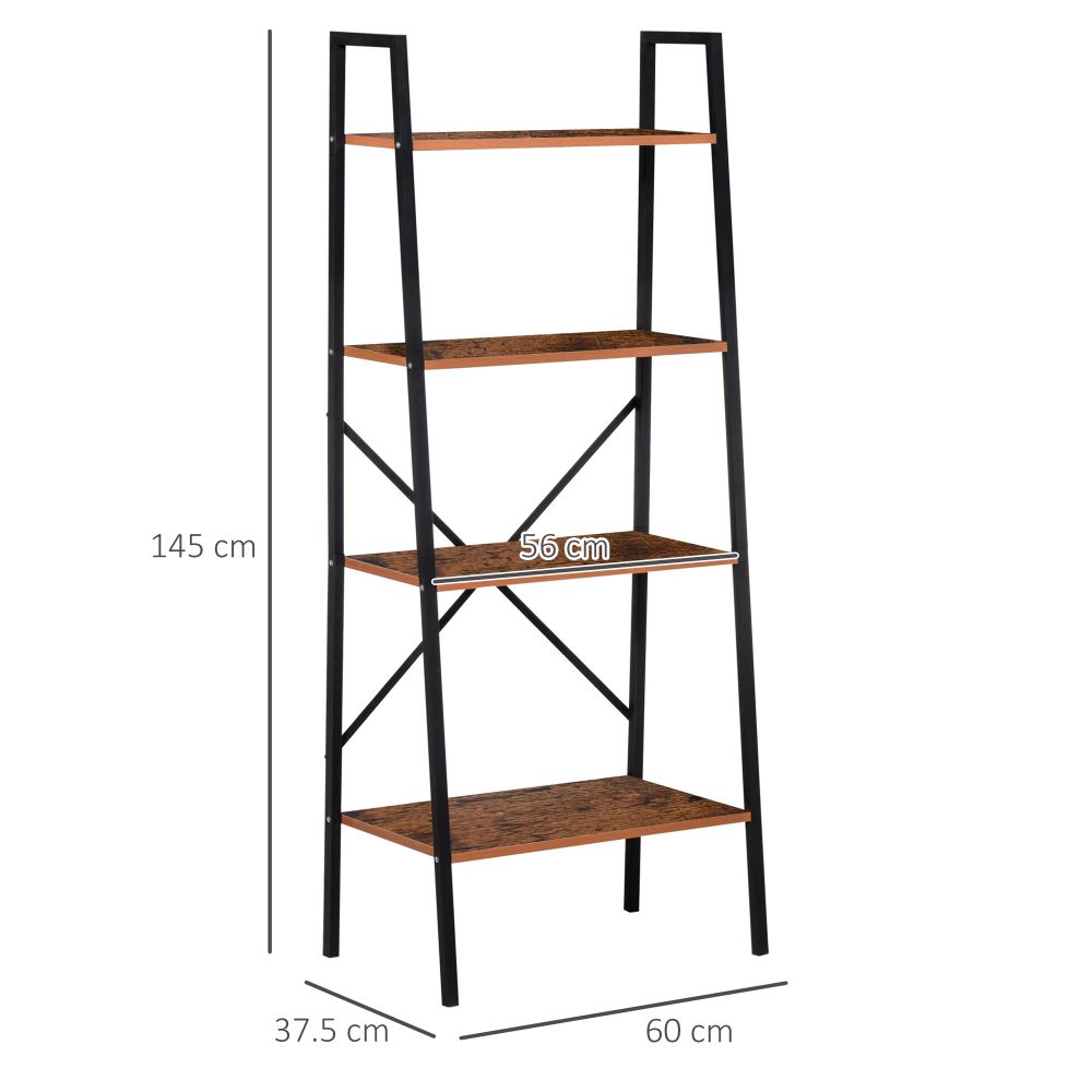 4-Tier Vintage Ladder Shelf Bookcase Storage Rack Stand Plants DisplayBookshelf
