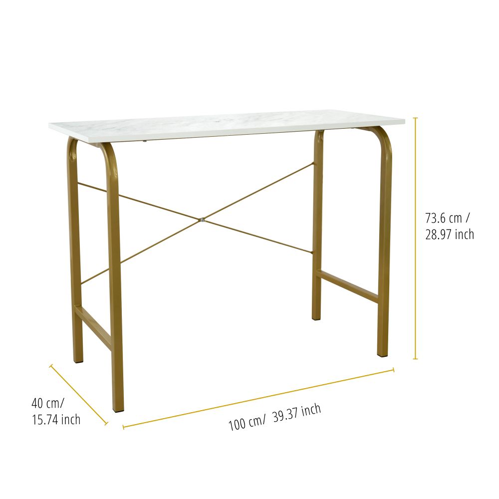 Office Wooden Computer Desk, Study Writing Table, White Faux Marble