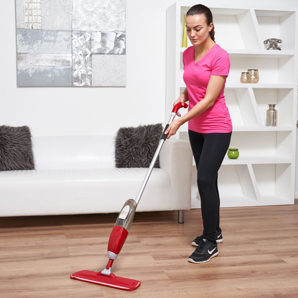 Spray Floor Mop Water Cleaner Refillable Bottle Machine Washable Microfibre Pads