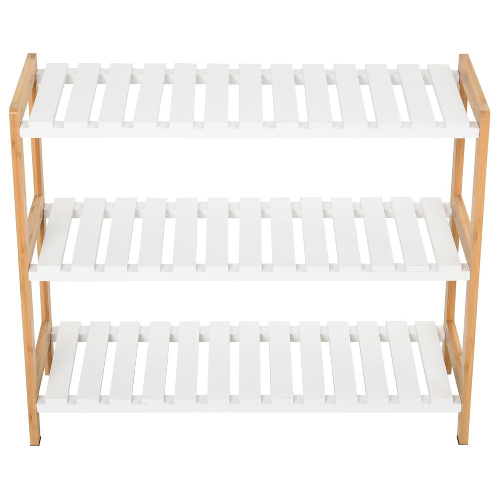 3-Tier Shoe Rack Wood Frame Slatted Shelves Storage 70L x 26W x57.5H cm