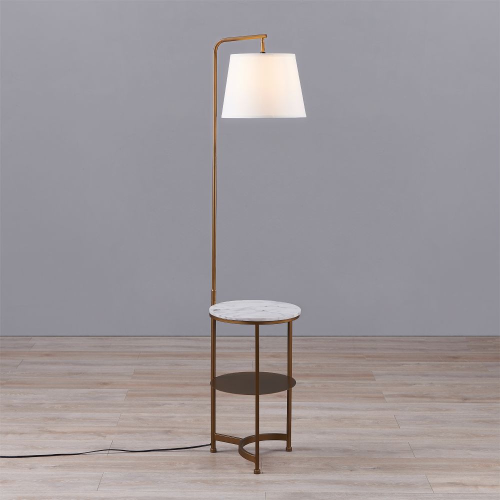 Lilah Standard Floor Lamp with Built-in USB, Table & Storage, White