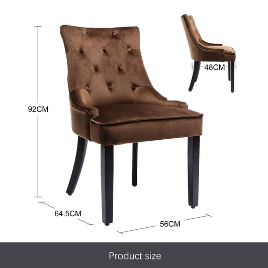 Dining  Chairs in Solid Wood & Brown Velvet