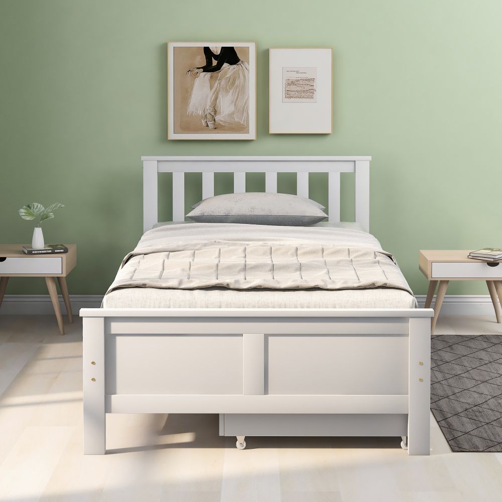 Wooden Solid White Pine Storage Bed with Drawers Bed Furniture Frame