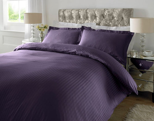 300 TC - 100% Cotton Sateen Stripe Duvet Cover Set Gothic Grape